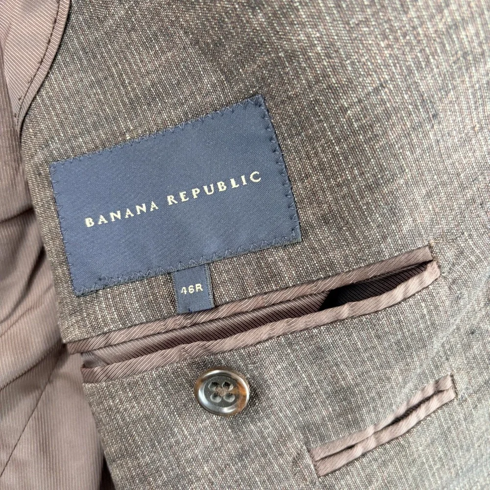 Banana Republic 100% Linen Blazer Suit Jacket Sport Coat Brown Men 46R Summer